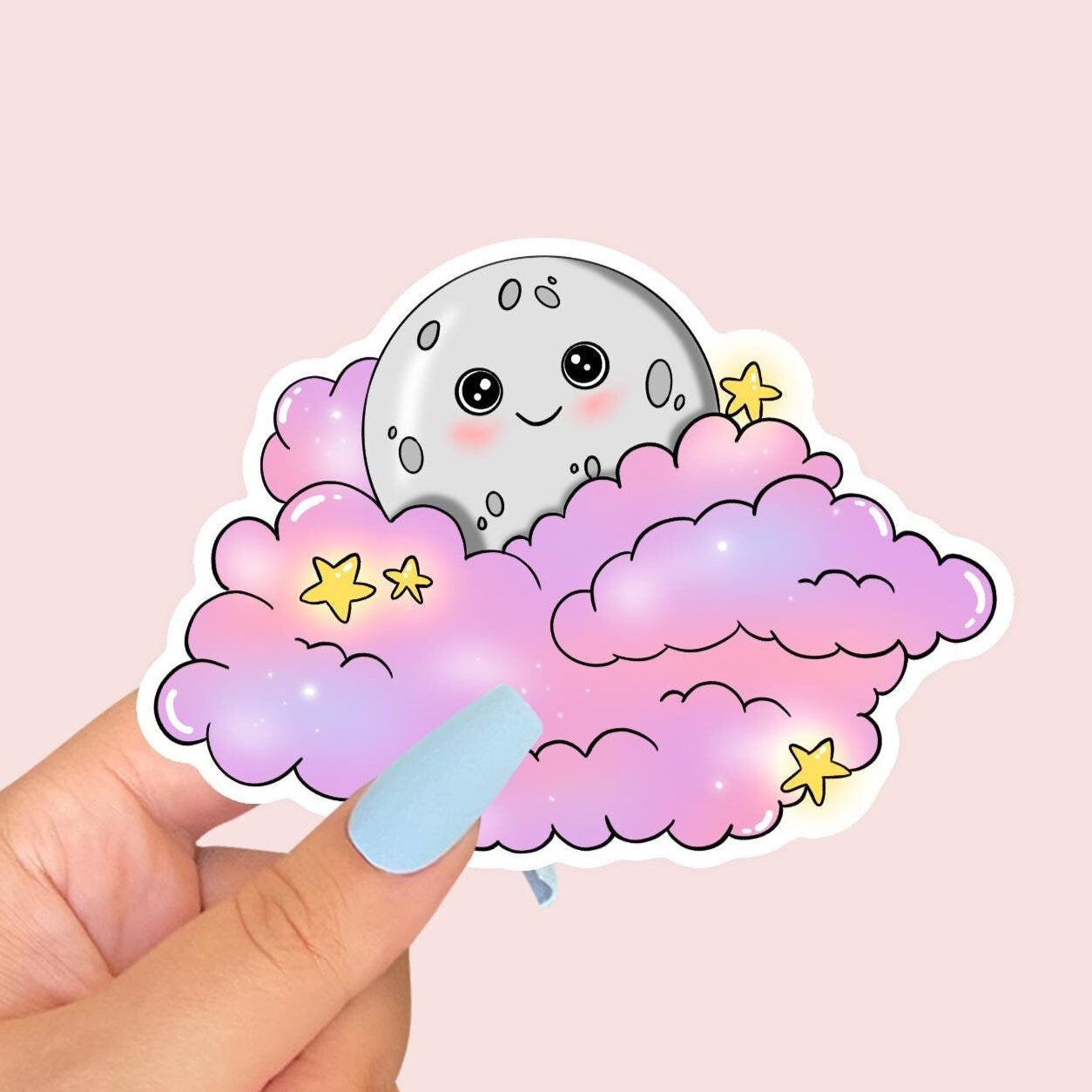Cute, Pink Clouds & Moon Sticker
