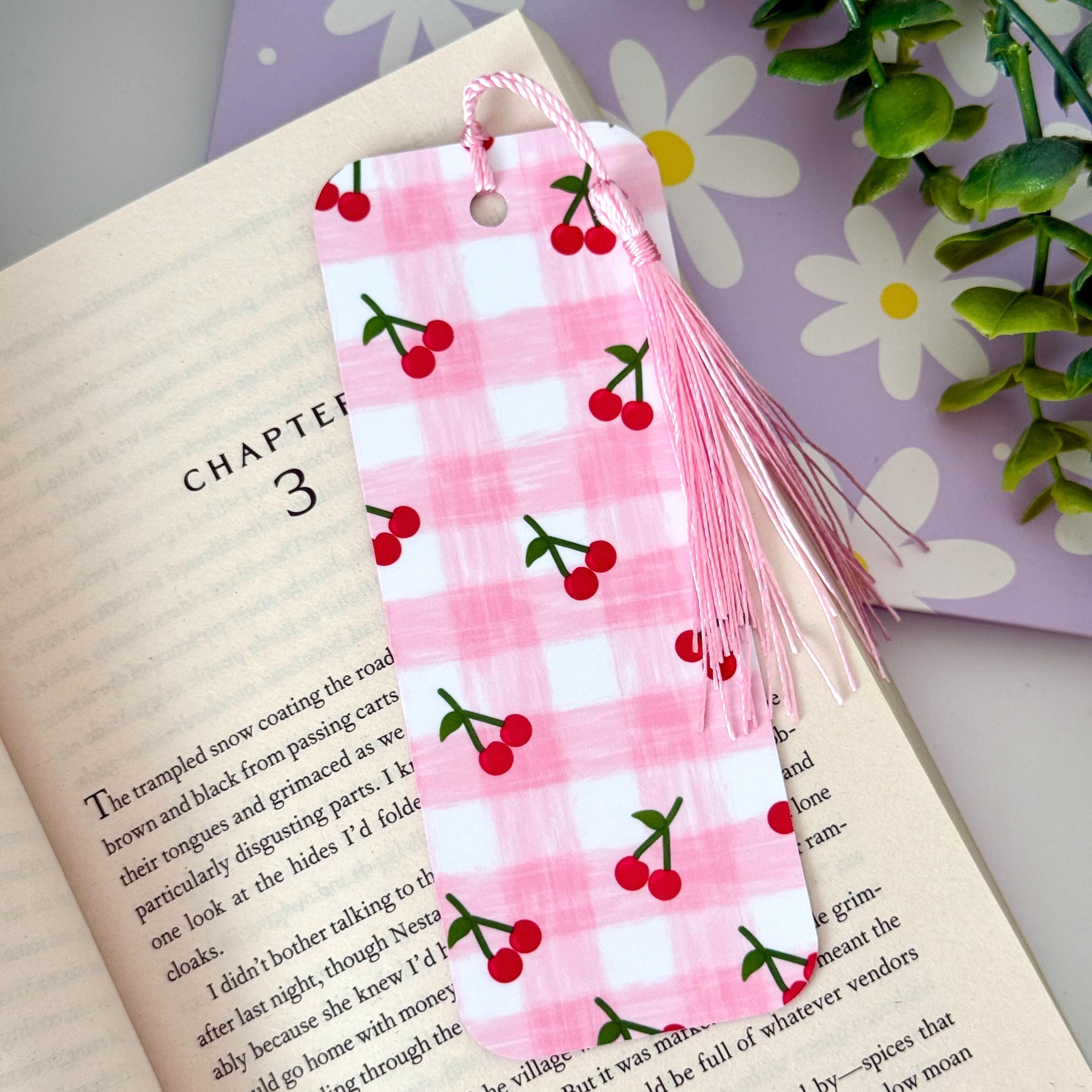 Cherry Matte Bookmark with Pink Tassel