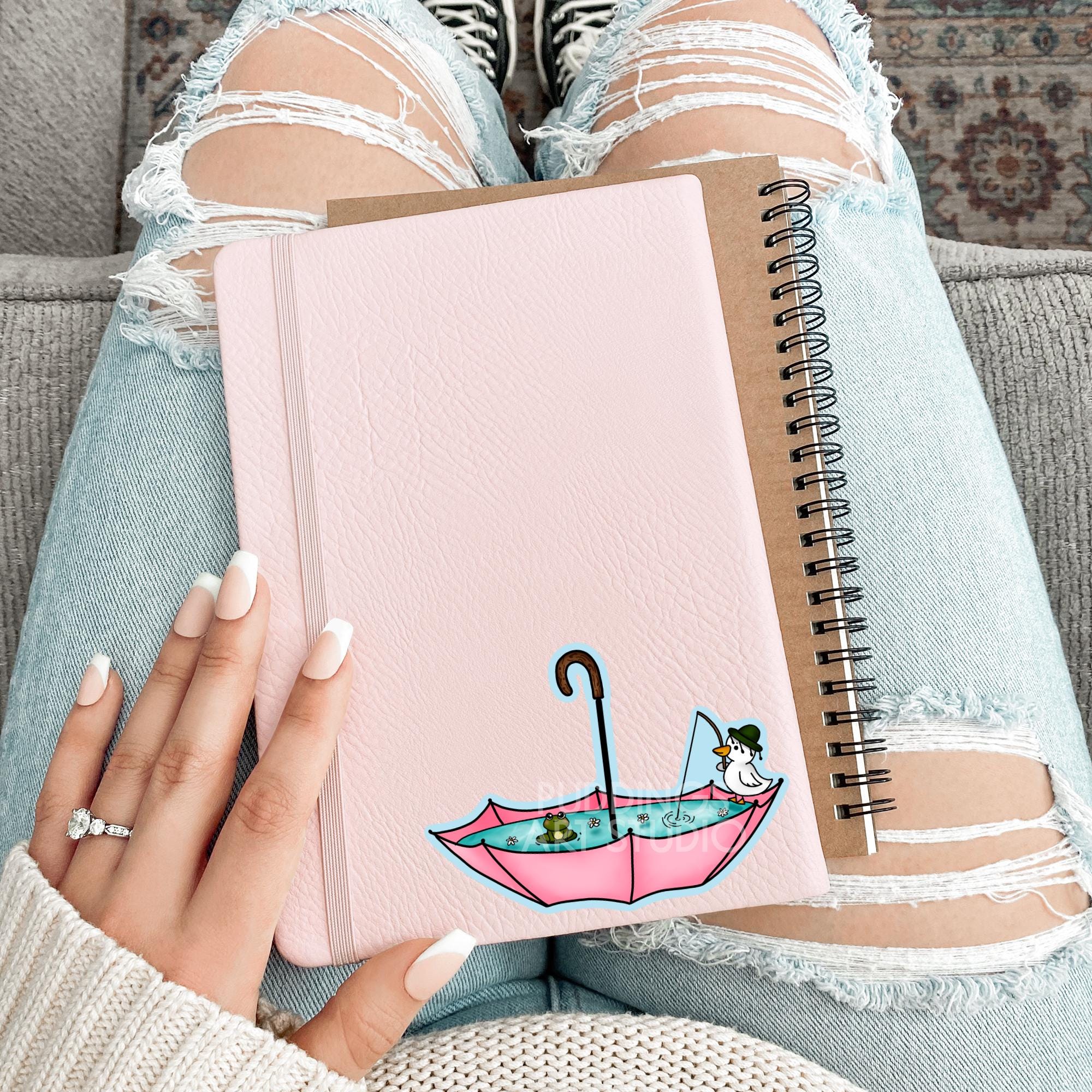 Cute Fishing Duck, Umbrella Vinyl Sticker