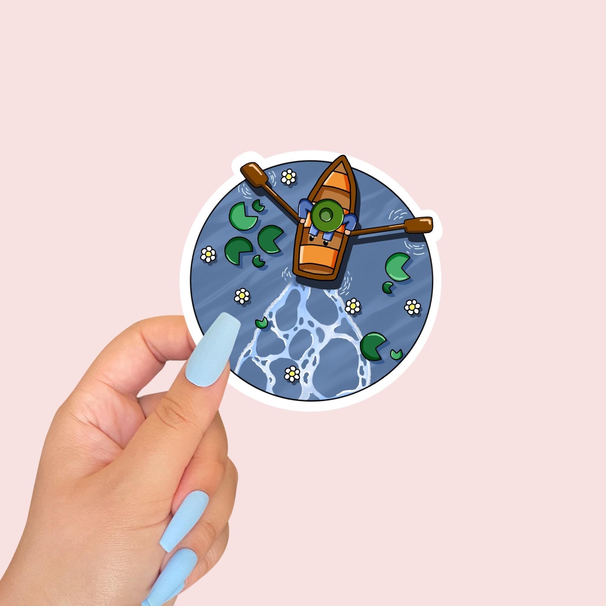 Rowing Boat on a Peaceful River Vinyl Sticker