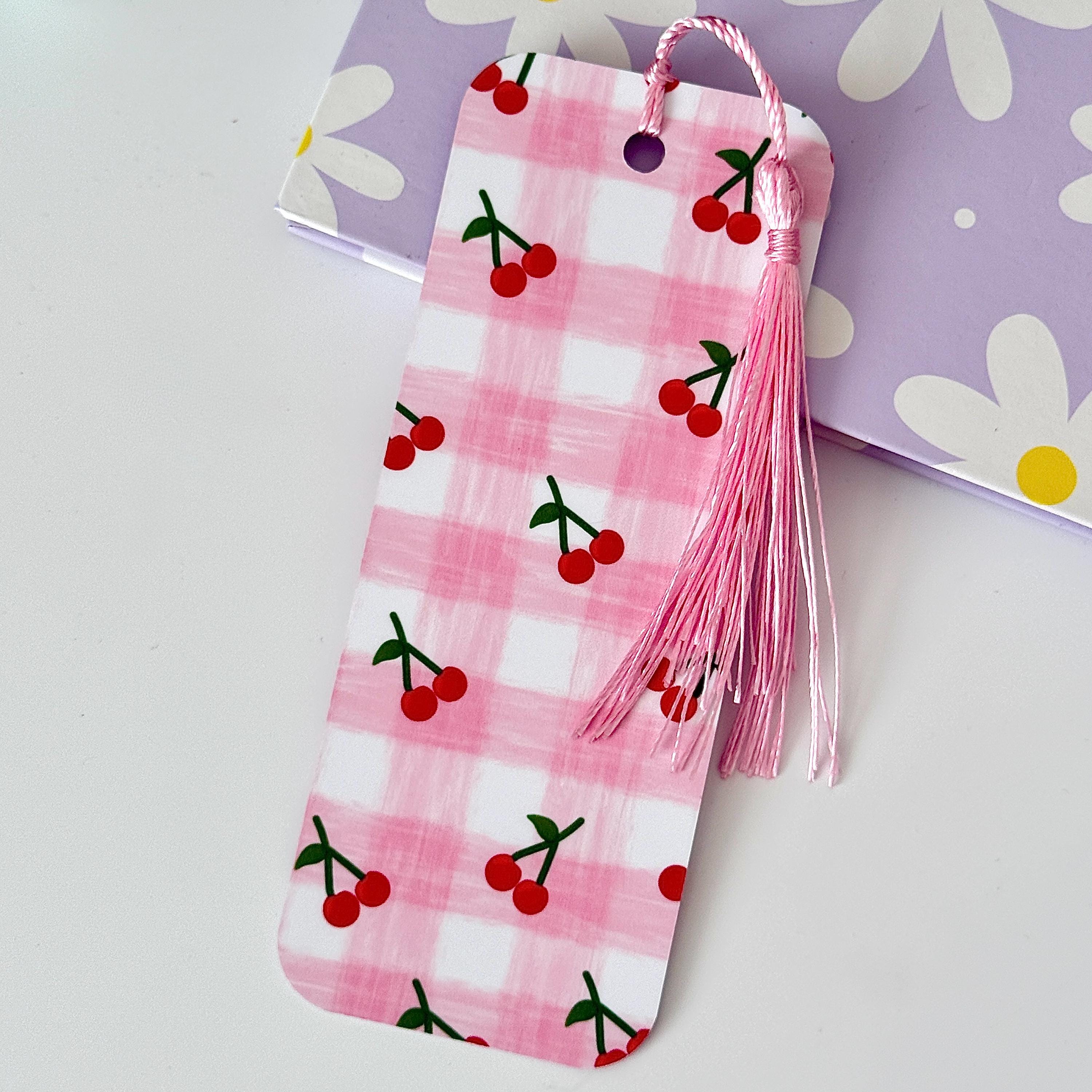 Cherry Matte Bookmark with Pink Tassel