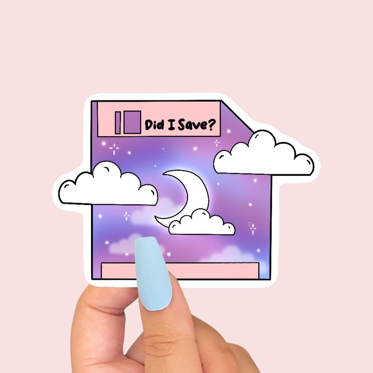 Did I Save? Floppy Disk, Clouds & Moon Sticker