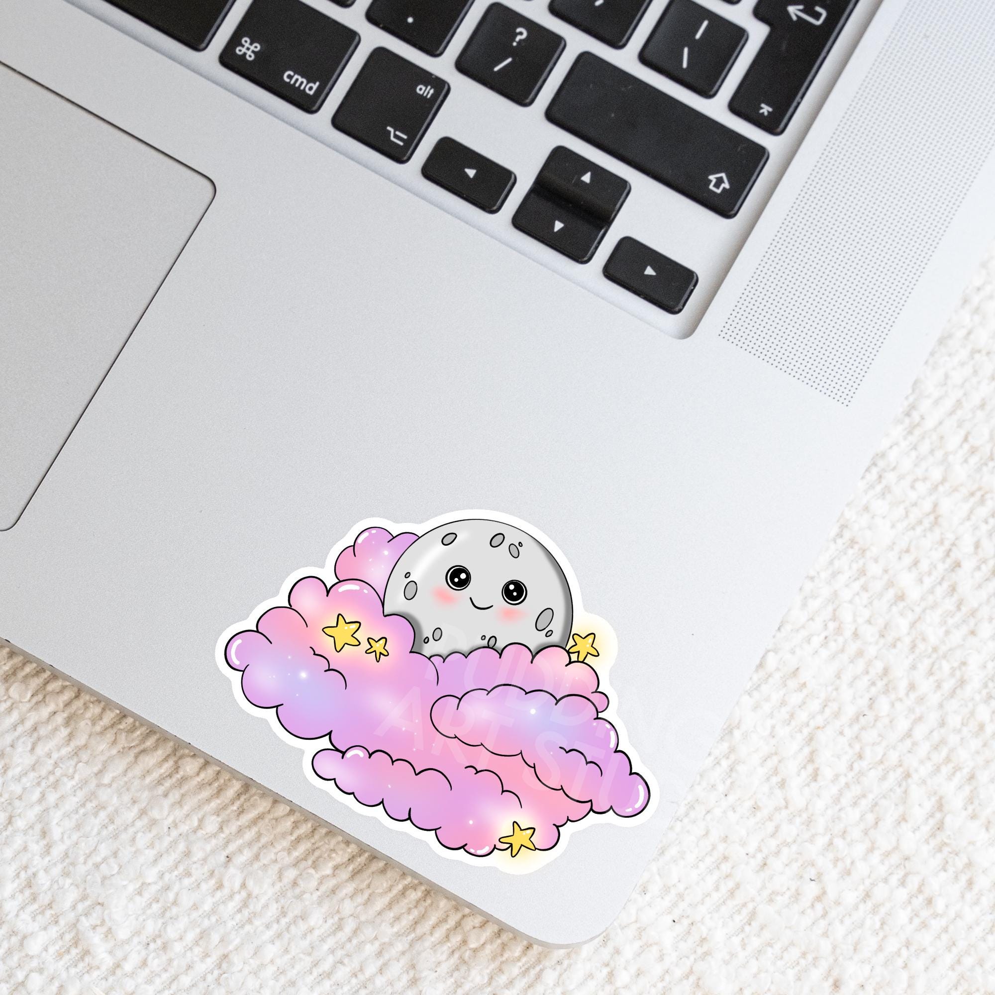 Cute, Pink Clouds & Moon Sticker