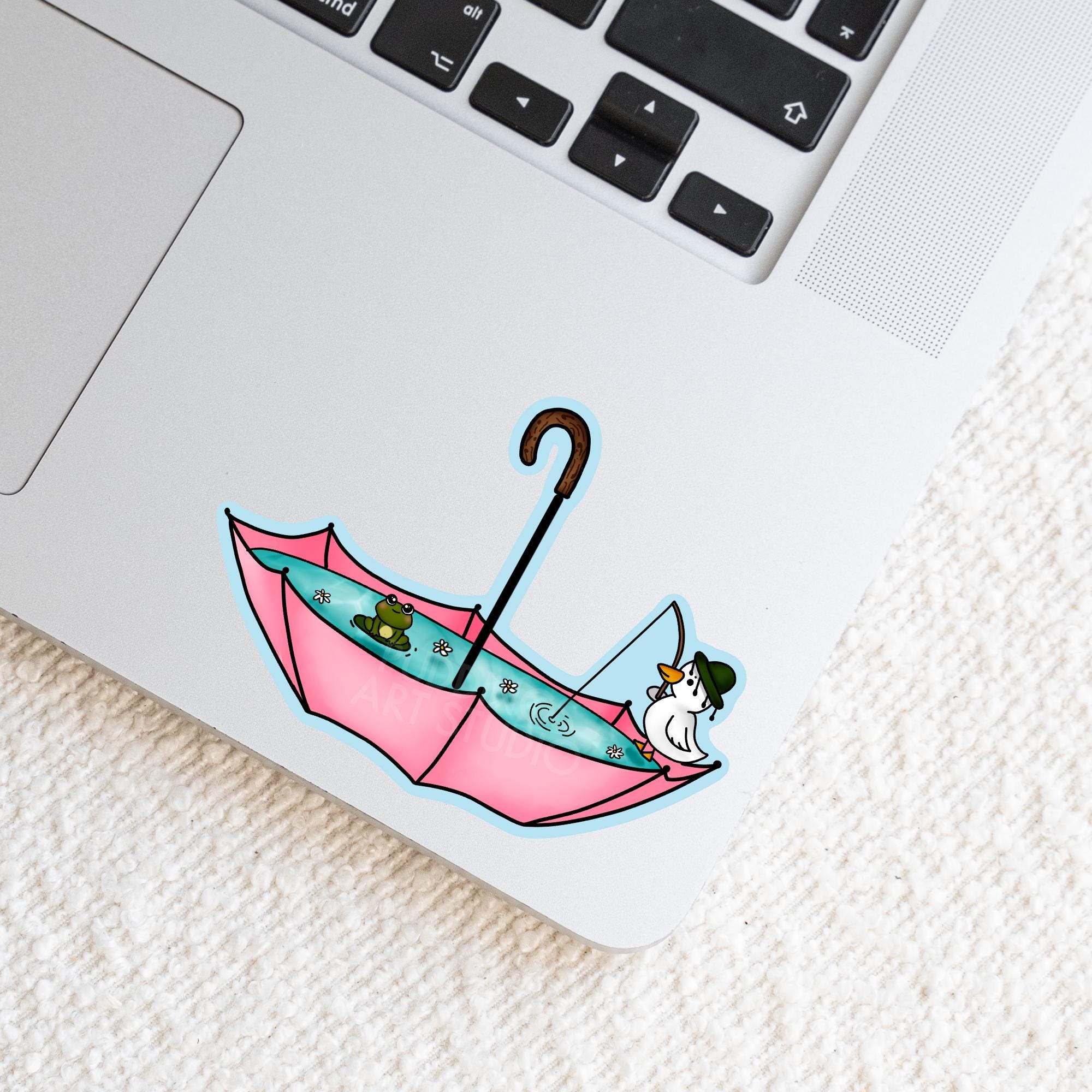 Cute Fishing Duck, Umbrella Vinyl Sticker