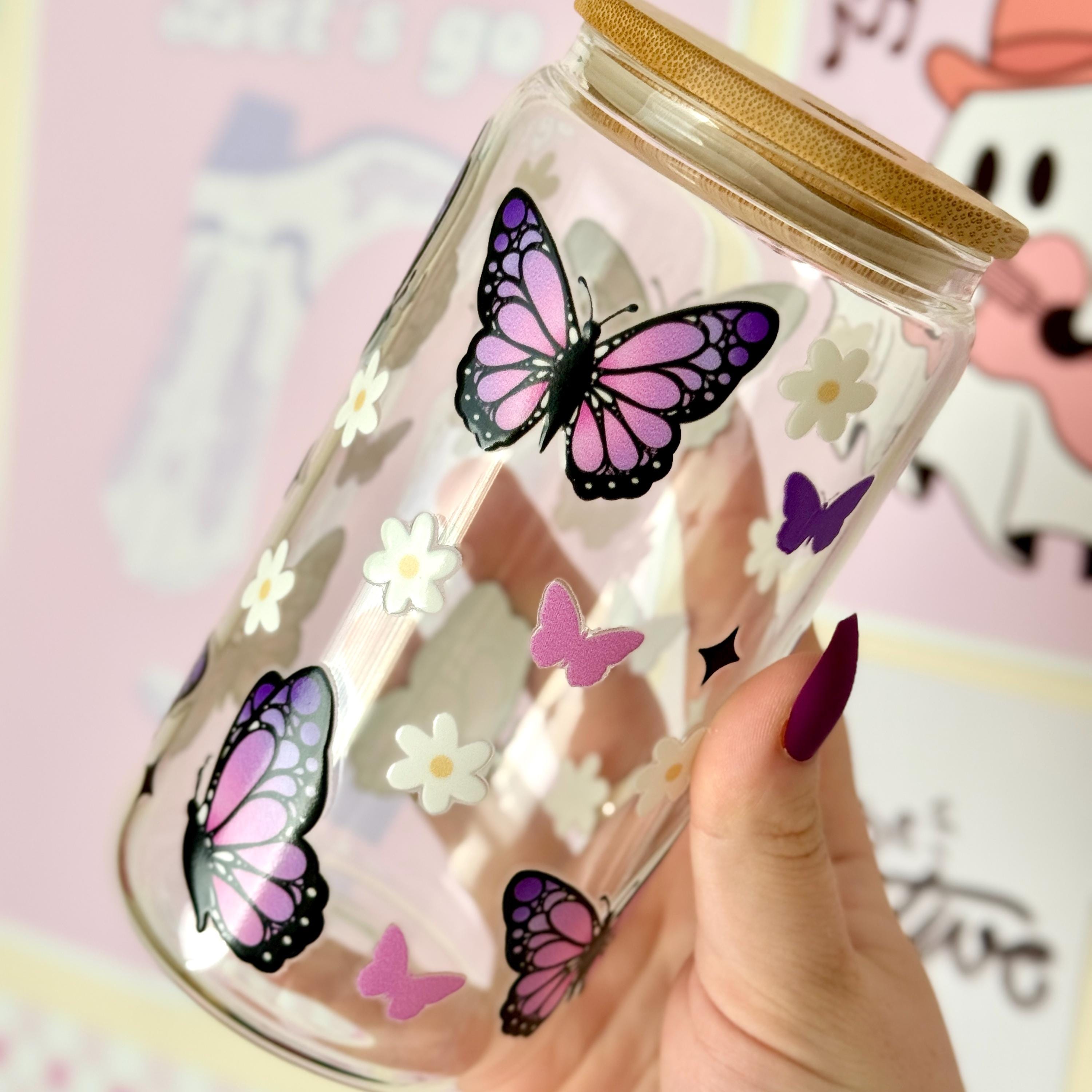 Purple Butterfly Libbey Glass Tumbler