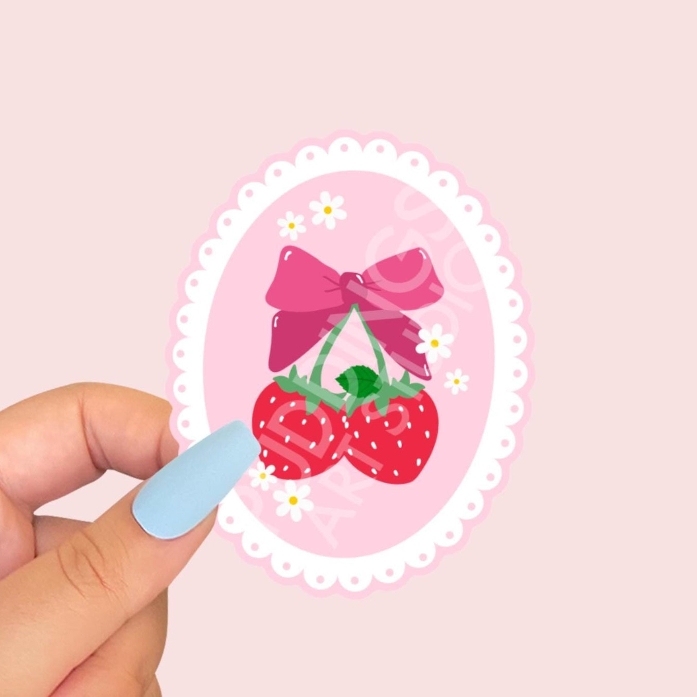 Cute Pink Strawberry Stamp Sticker