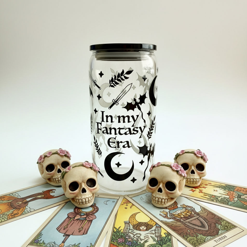 In My Fantasy Era Glass Libbey 16oz Tumbler with lid and Glass Straw