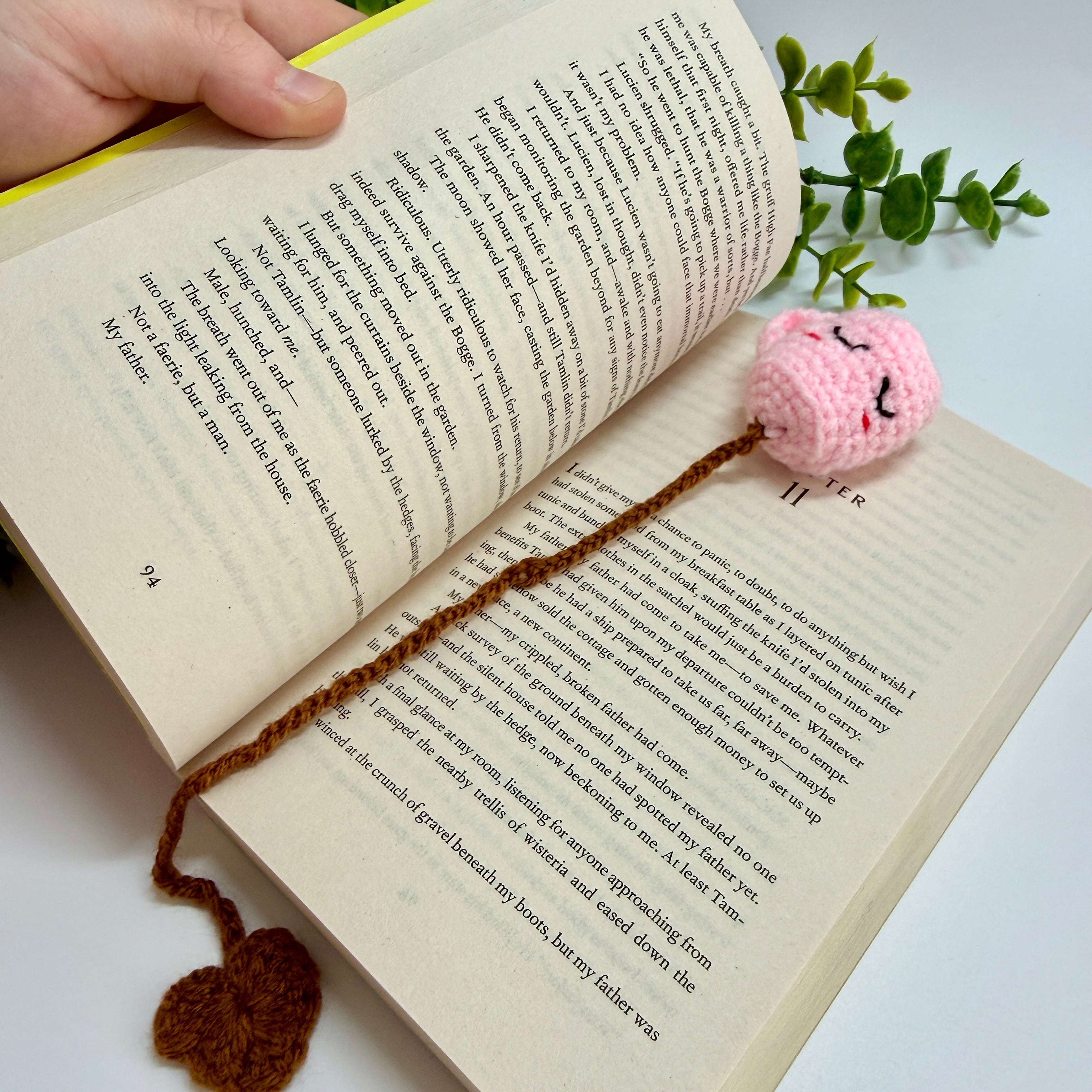 Handmade Pink Coffee Crochet Bookmark
