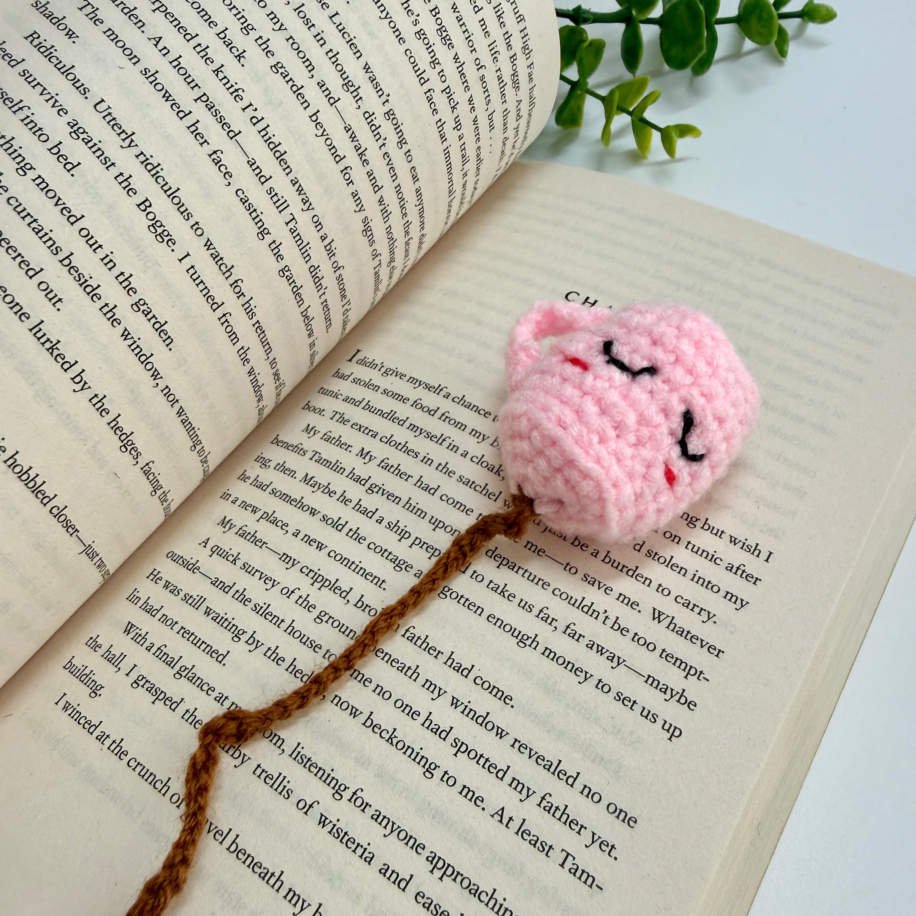 Handmade Pink Coffee Crochet Bookmark