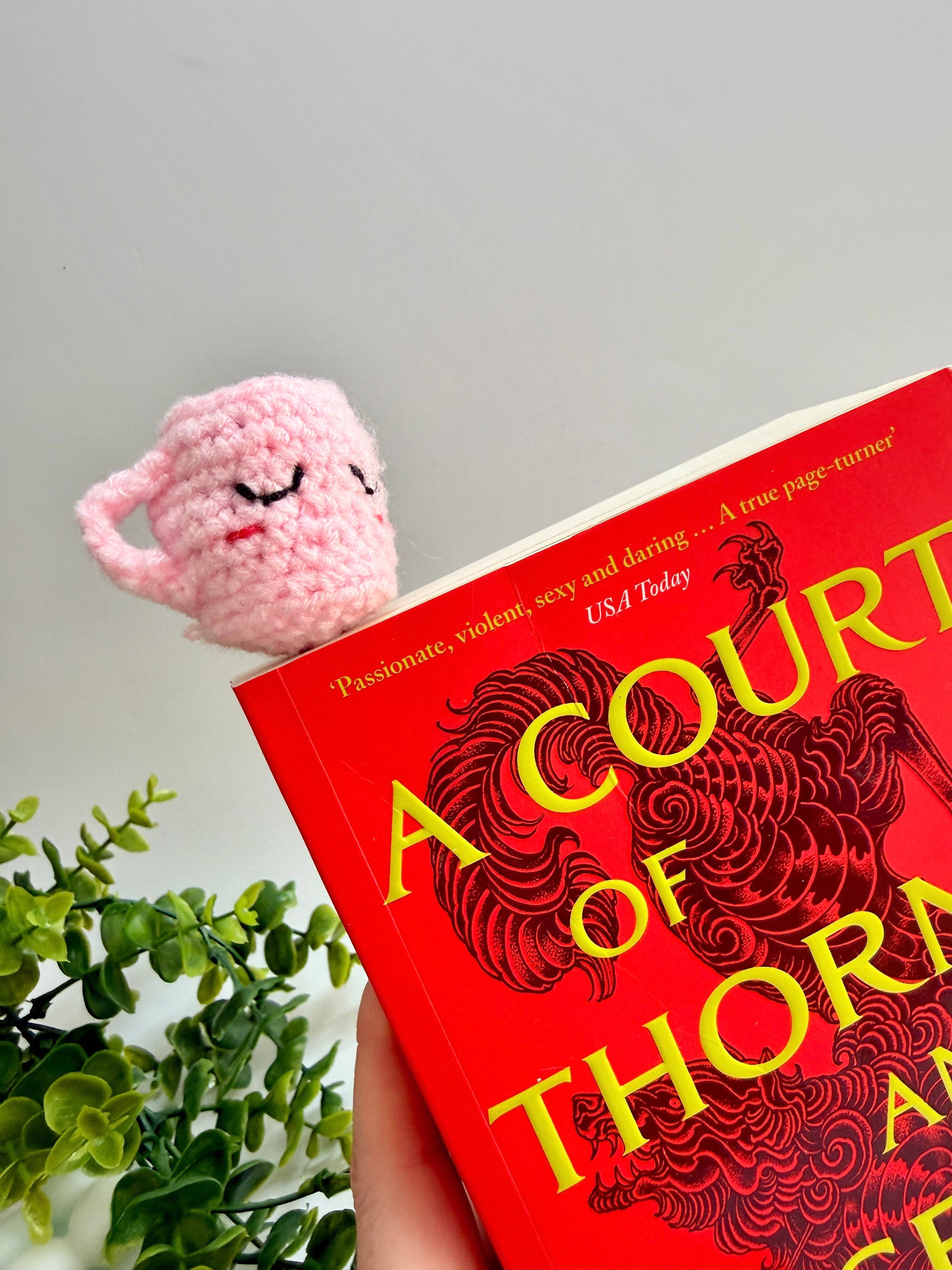 Handmade Pink Coffee Crochet Bookmark