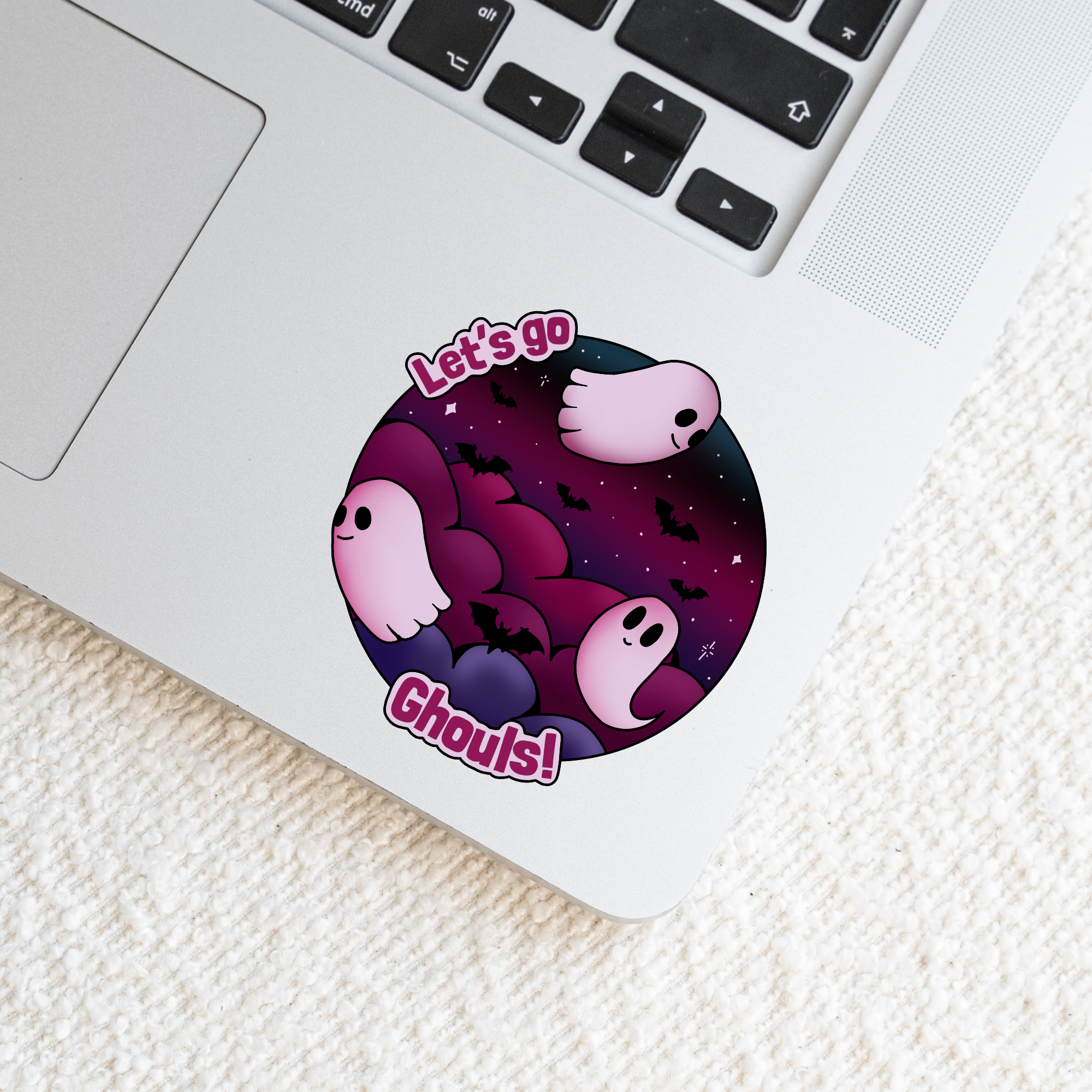 Spooky 'Let's go Ghouls' Ghost & Bats Sticker