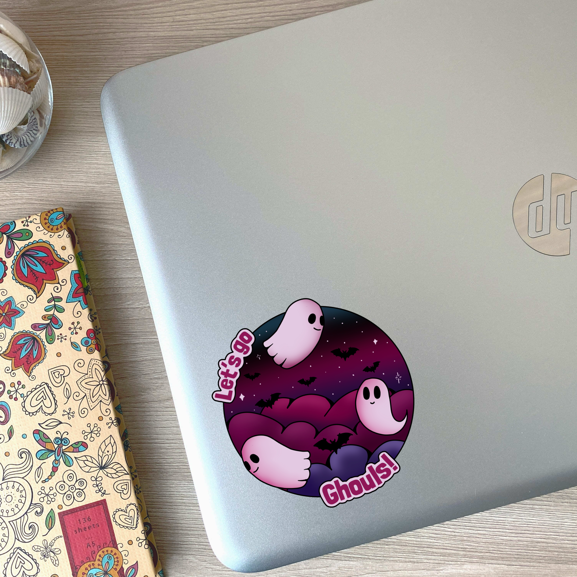 Spooky 'Let's go Ghouls' Ghost & Bats Sticker