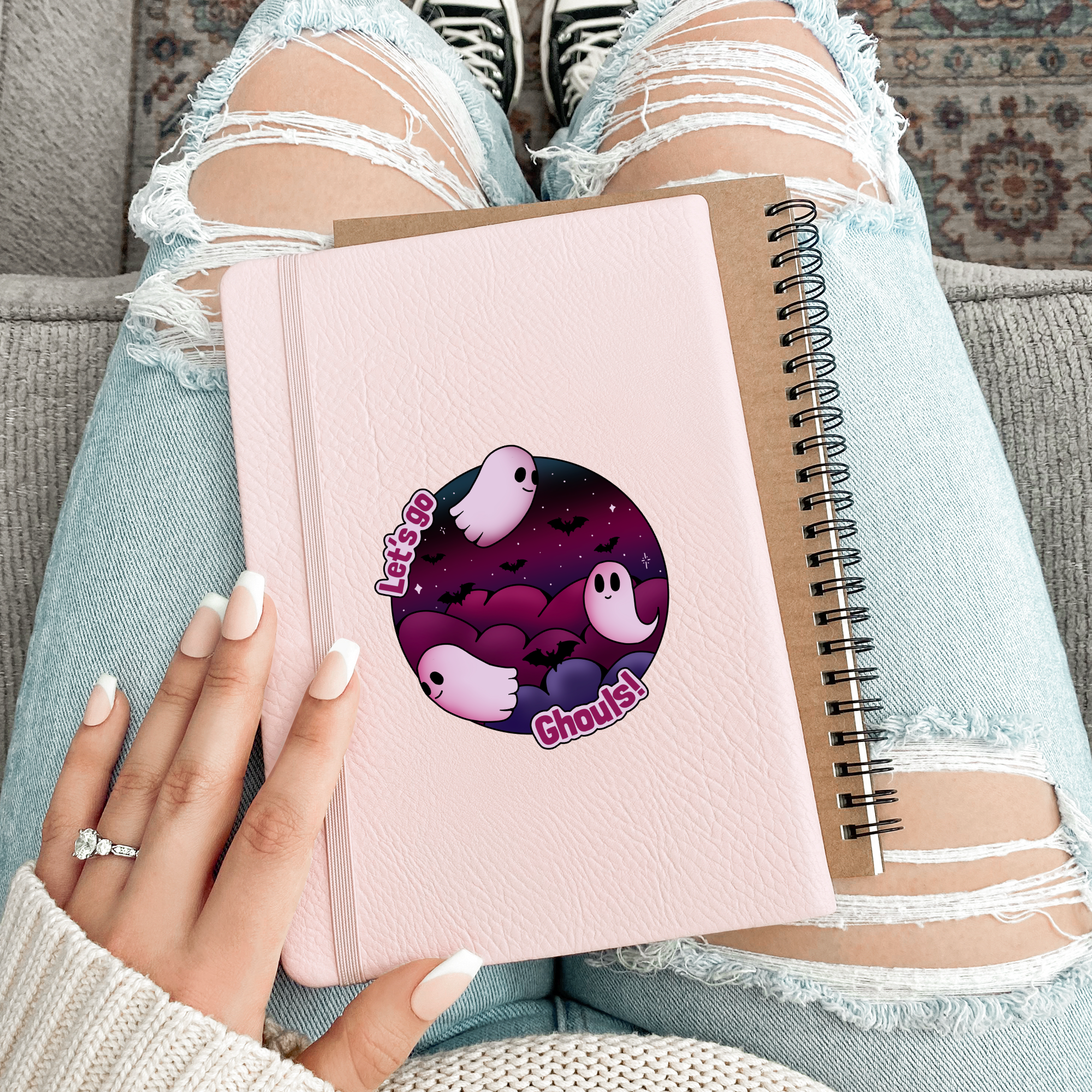 Spooky 'Let's go Ghouls' Ghost & Bats Sticker