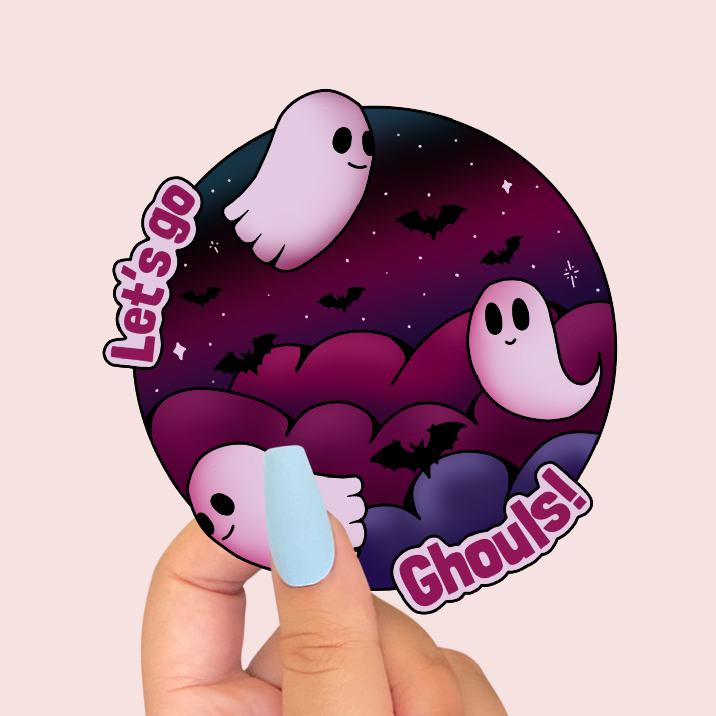 Spooky 'Let's go Ghouls' Ghost & Bats Sticker
