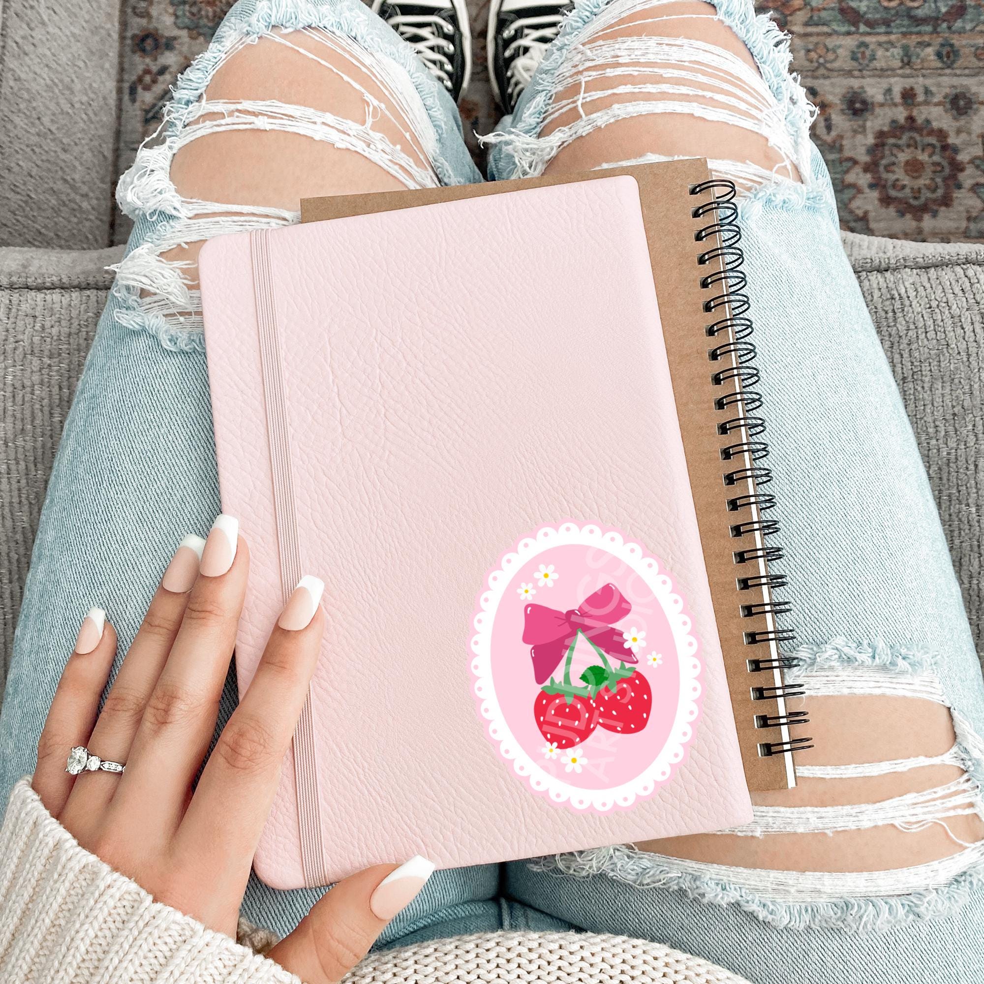Cute Pink Strawberry Stamp Sticker