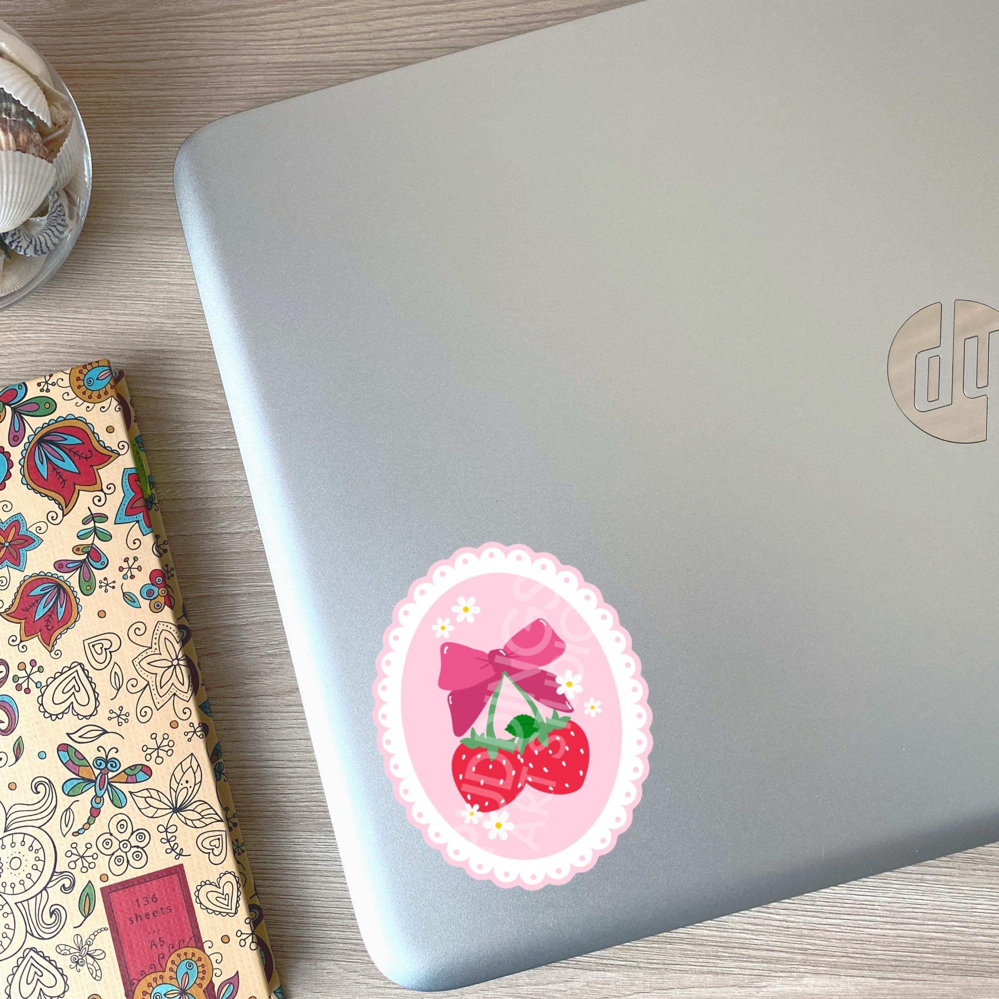 Cute Pink Strawberry Stamp Sticker