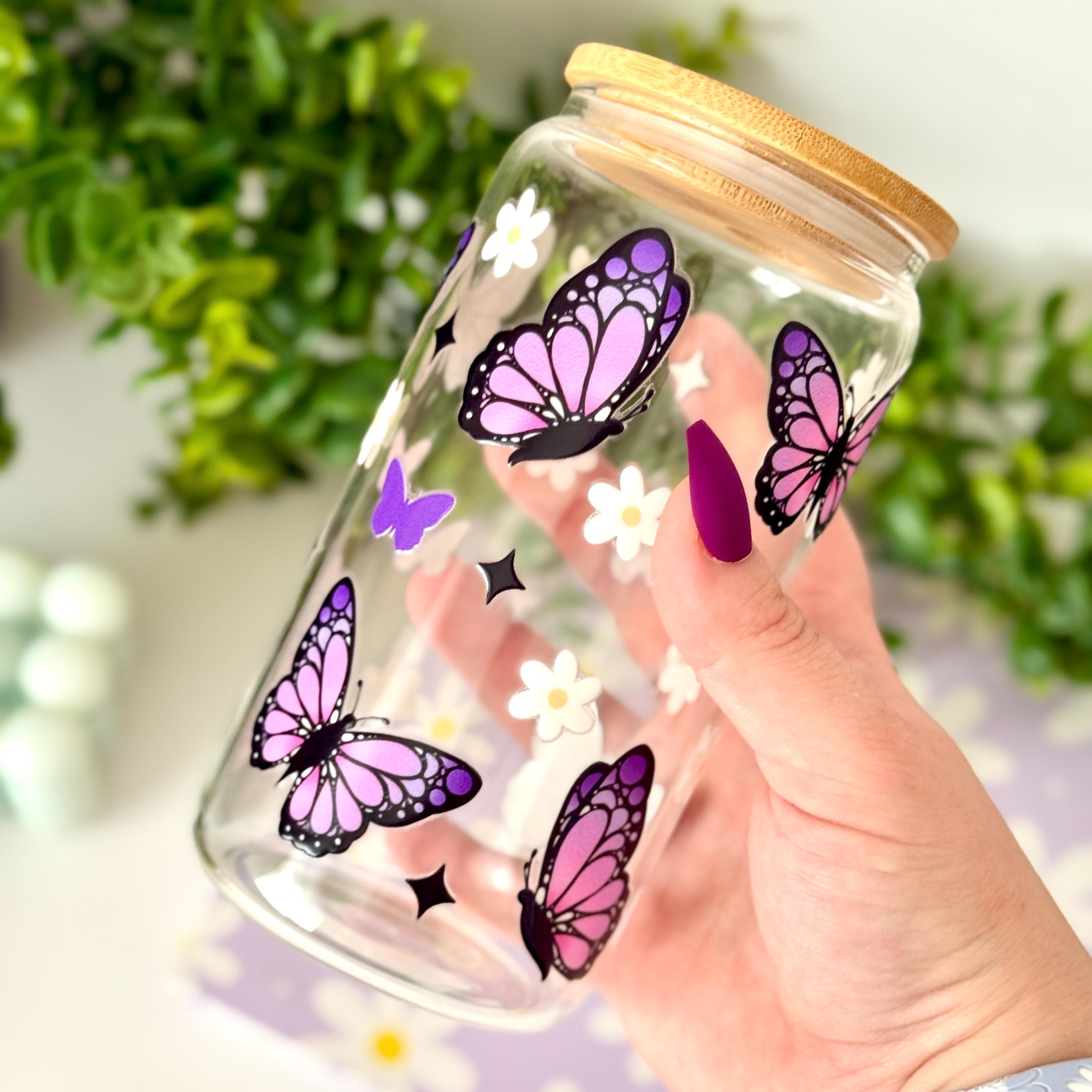 Purple Butterfly Libbey Glass Tumbler