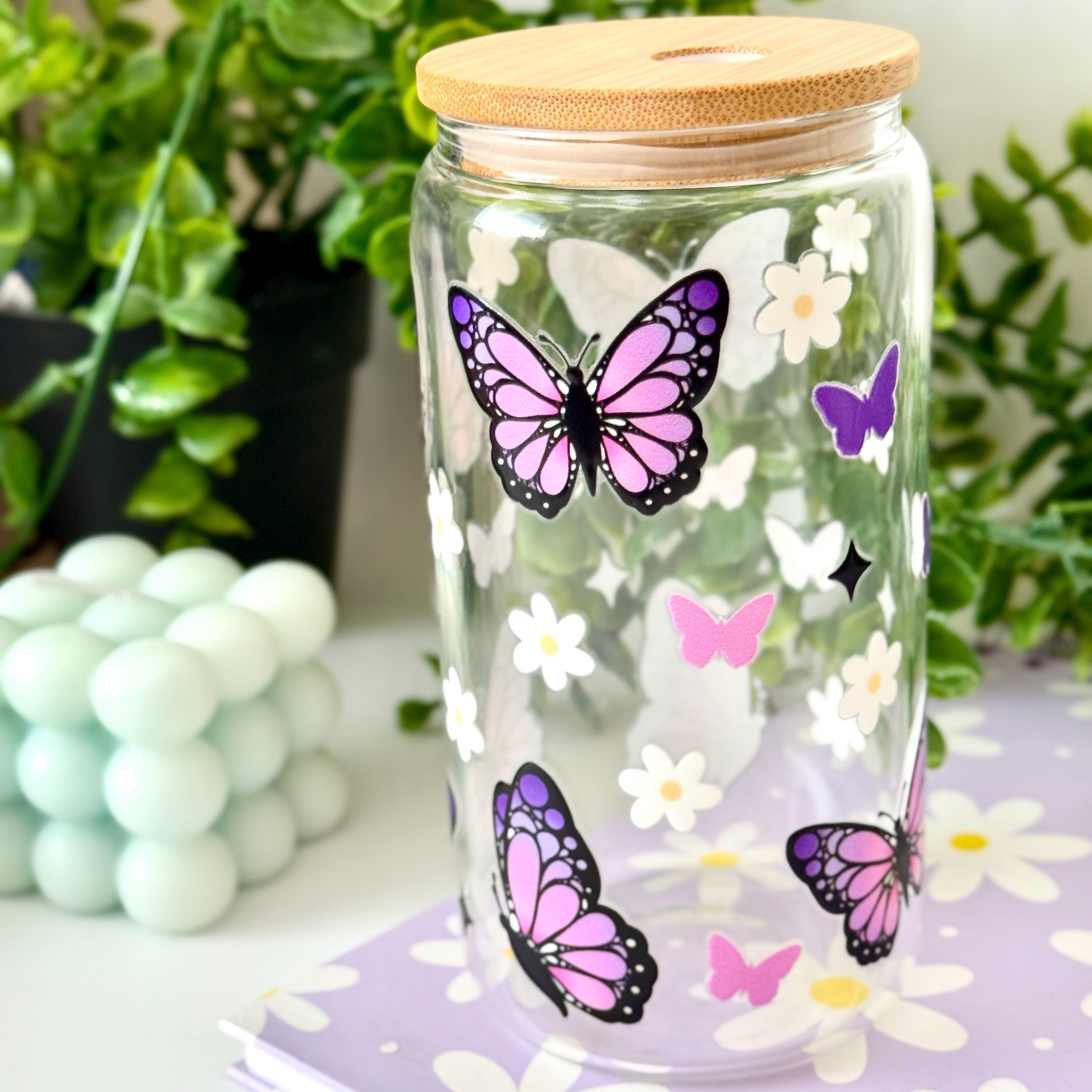 Purple Butterfly Libbey Glass Tumbler