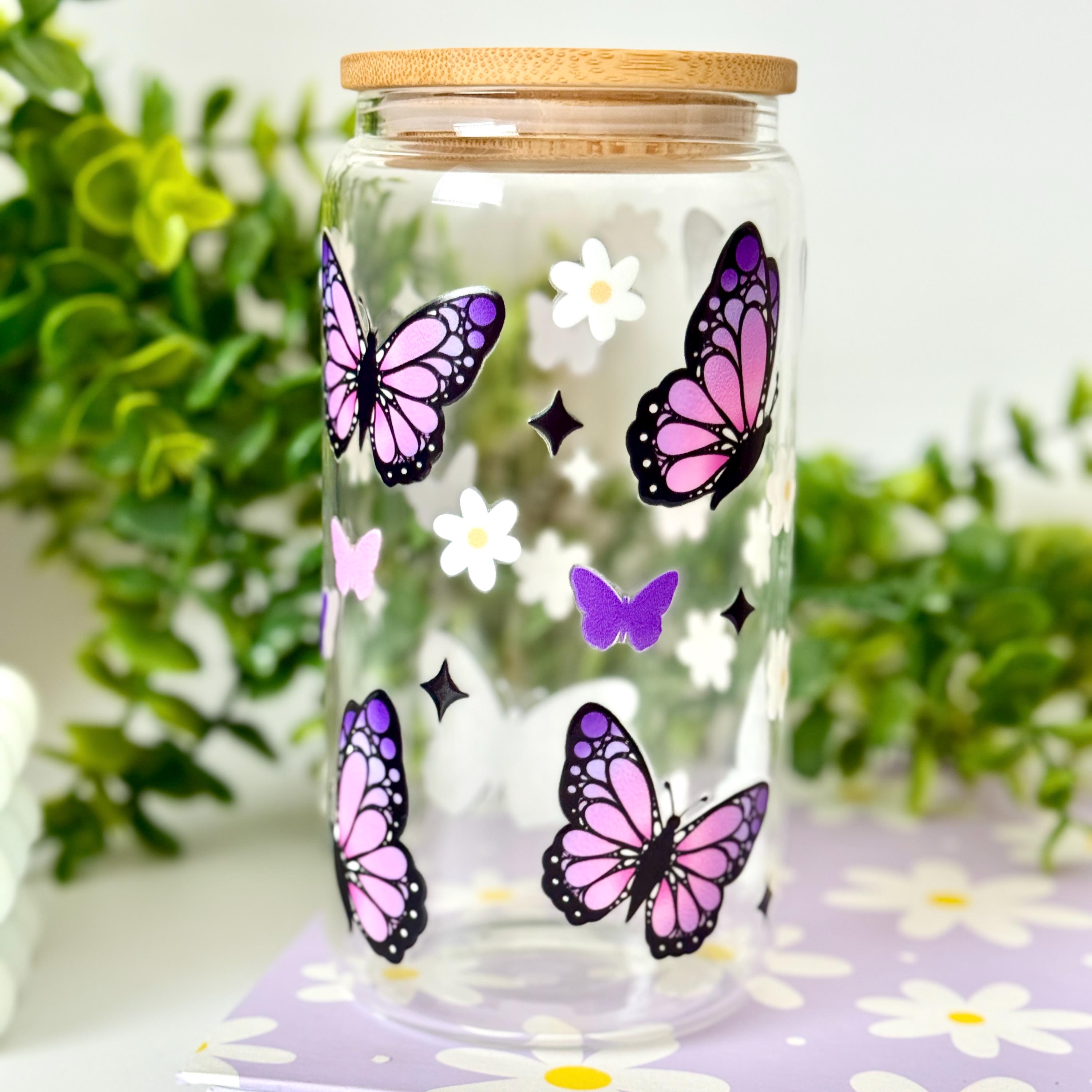 Purple Butterfly Libbey Glass Tumbler