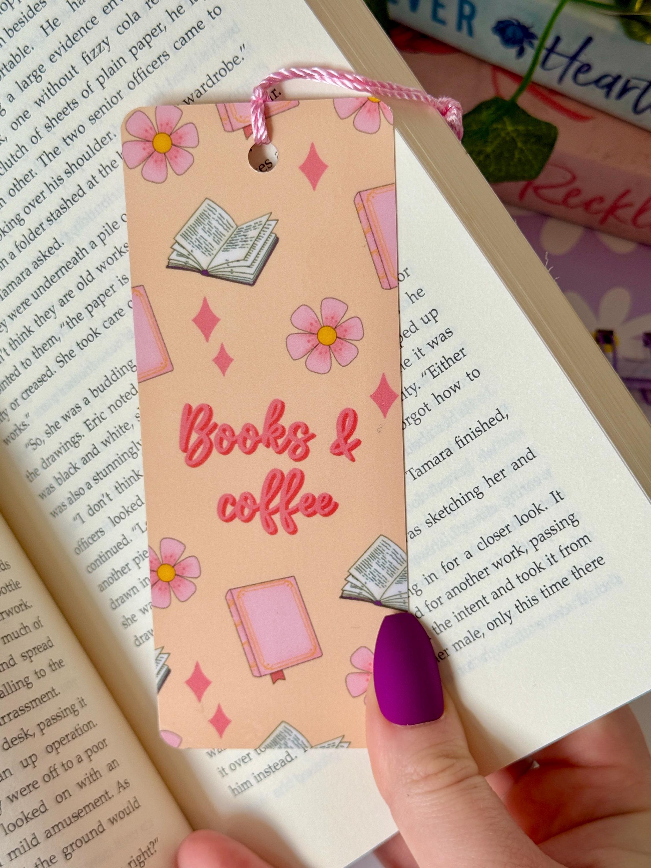 Cute Books and Coffee Glossy Bookmark