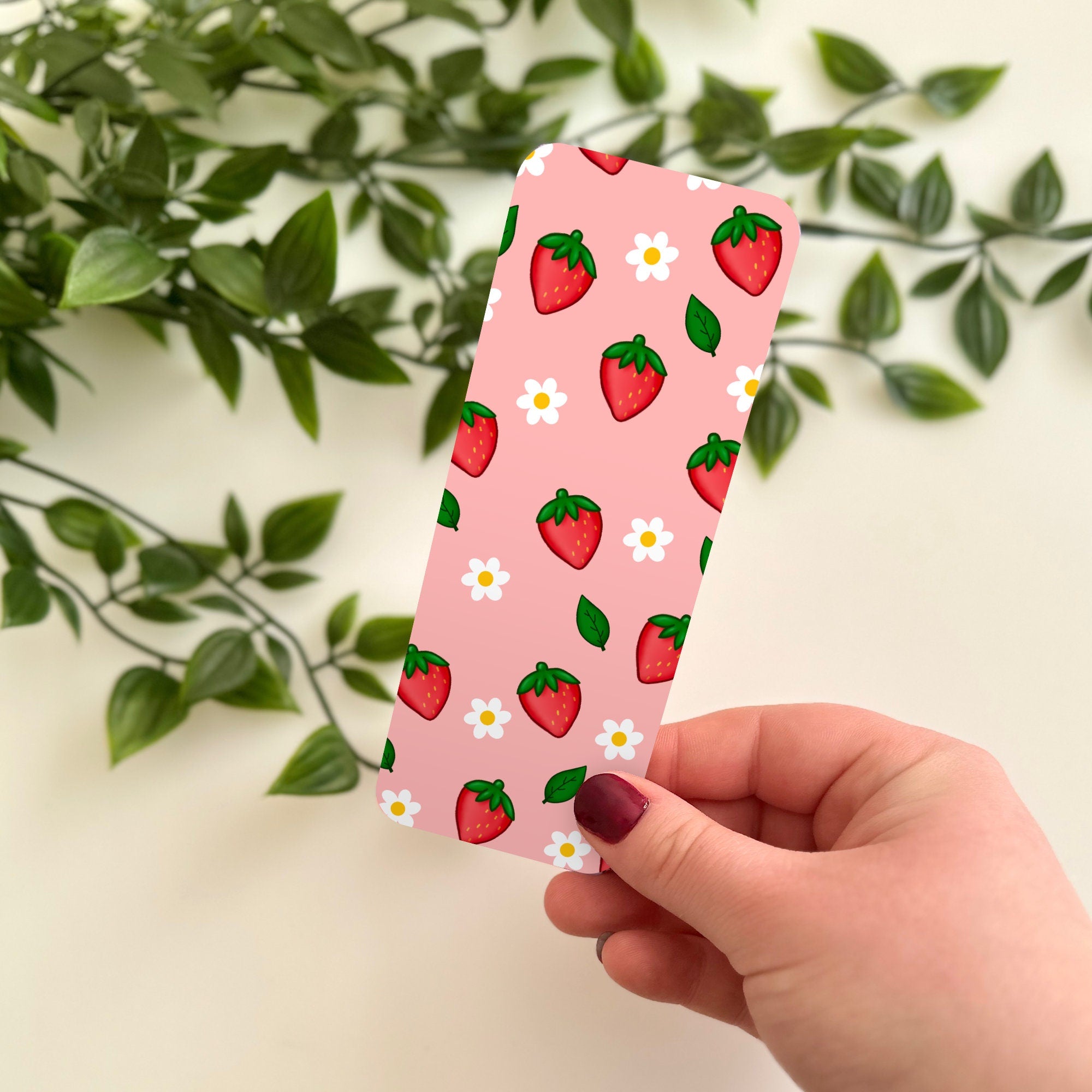 Cute Floral Pink Strawberry Bookmark