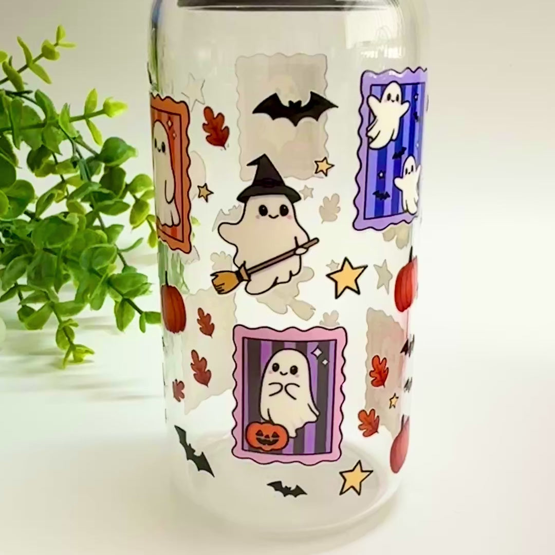 Ghosty Autumn Glass Libbey 16oz Tumbler with lid and Glass Straw
